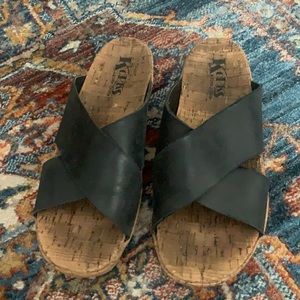 Korks Black Leather Slides